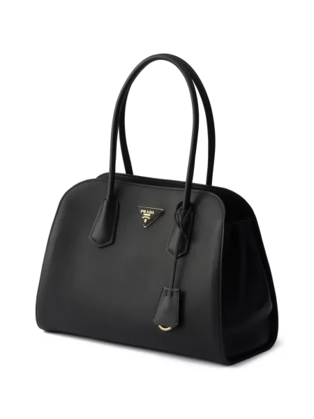 Кожена кожена чанта Prada черно