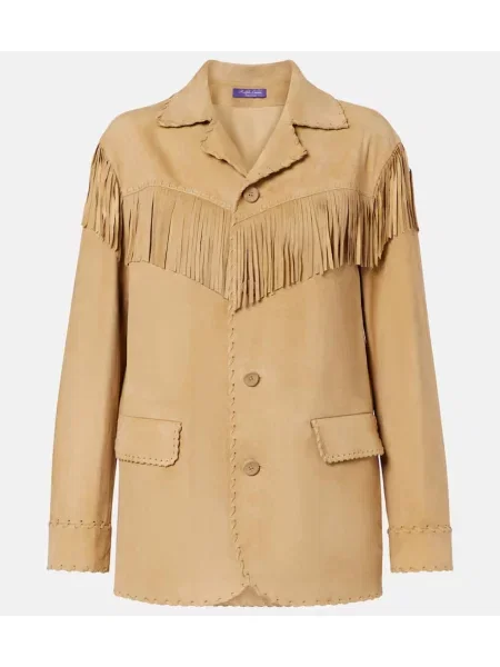Geacă Ralph Lauren Collection cu franjuri din piele de căprioară bej