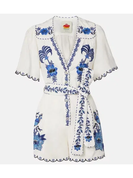 Salopetă Farm Rio cu broderie de in alb