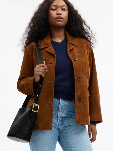 Кожаная сумка ведро Coach серая