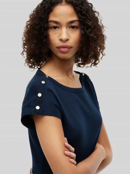 Męski t-shirt o kroju regular fit z czystej bawełny z detalami z guzików Tommy Hilfiger granatowa