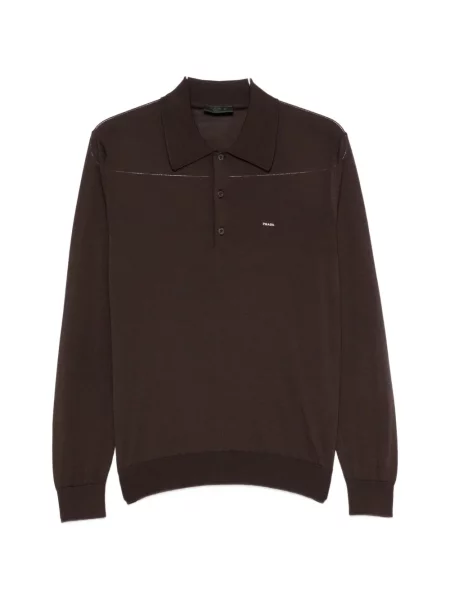 Tricou polo Prada tricotate cu autograf maro