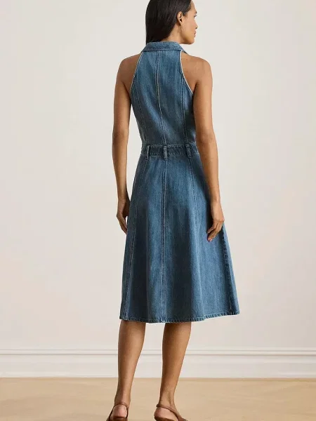 Lauren Ralph Lauren sukienka jeansowa midi rozkloszowana niebieski