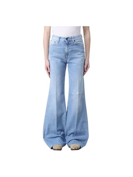 Szerokie jeansy Dondup z bursztynem niebieskie