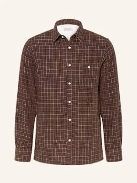 Officine Générale Košile Younes Comfort Fit hnědá světle hnědá černá