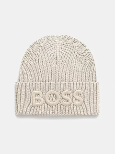 Вълнена шапка Boss Orange от вълна бежово