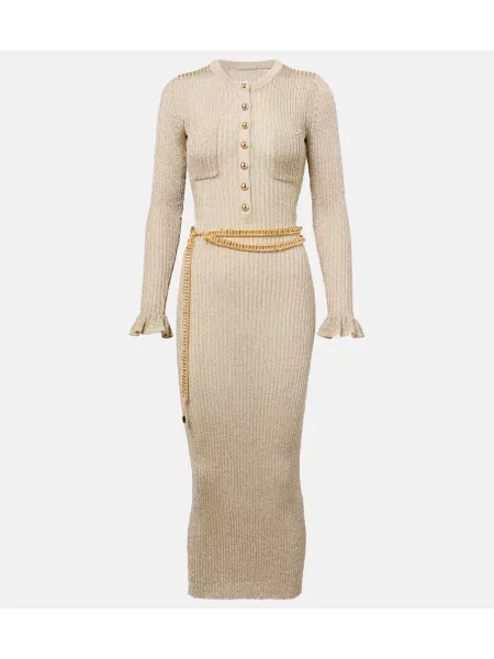 Rochie midi Self-portrait tricotate până la genunchi de costum auriu