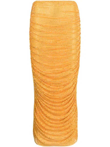 Spódnica midi Self-portrait do kolan pomarańczowa