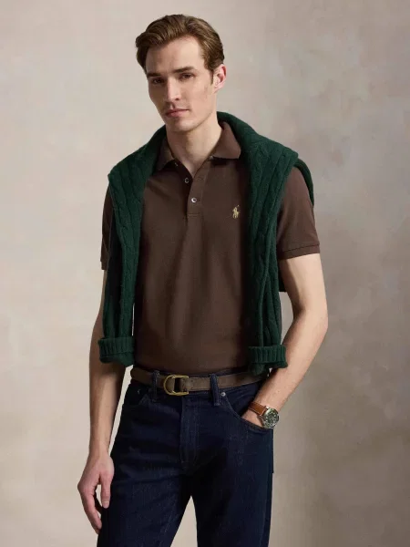 Tricou polo Polo Ralph Lauren plasă de plasă maro