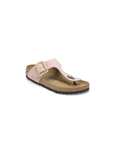 Japonki Birkenstock skórzane na sprzączkę na płaskim obcasie różowe