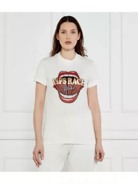 Pinko Tricou TRAPANI Lips Race alb