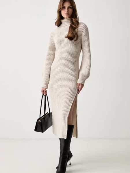 Armani Exchange rochie tricotată cu lână bej