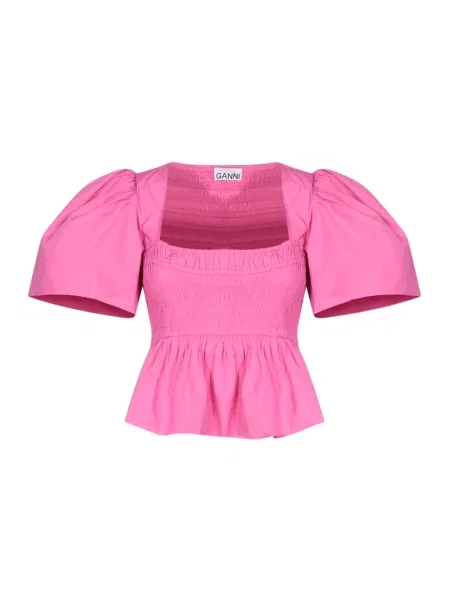 Bluzka Ganni z krótkim rękawem różowa