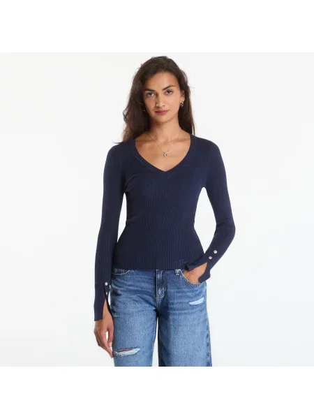 Svetr GUESS Ls Vn Ellie Sweater Blackened Blue L modrý