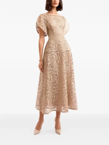 Rękaw z falbanką sukienka midi Gemy Maalouf do kolan garniturowa