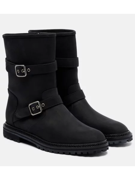 Botine Manolo Blahnik din piele biker negru