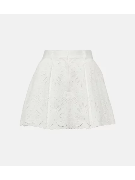 Pantaloni scurți Self-portrait cu broderie cu talie înaltă alb