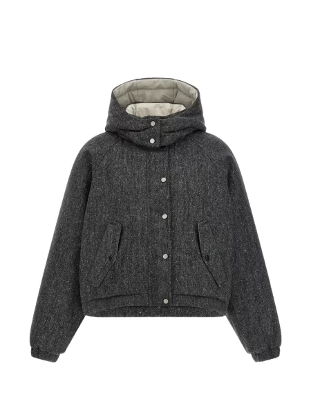 Geacă Brunello Cucinelli cu glugă din tweed gri