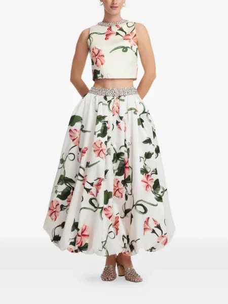 Fusta maxi Leo Lin cu model floral cu imagine alb