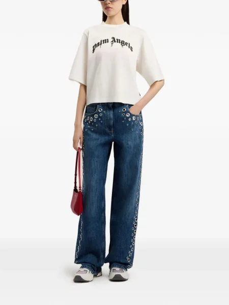 Tricou Palm Angels cu imagine scurt alb