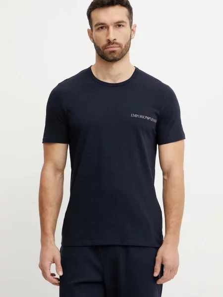 Домашна тениска Emporio Armani Underwear 2 броя с принт тъмносиньо