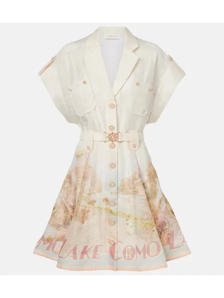 Lniana sukienka koszulowa Zimmermann garniturowa biała