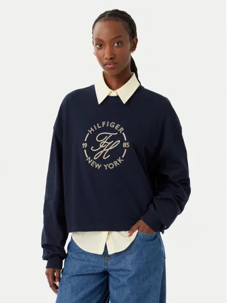TOMMY HILFIGER Majica ROUNDAL mornarsko / zlatna plava