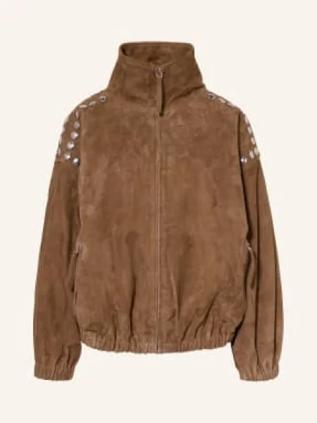 Sandro Skórzana Kurtka Z Nitami braun brązowa