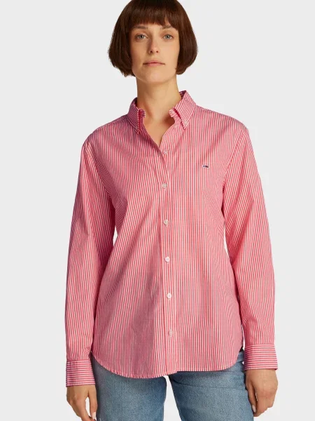 Джинсовая рубашка Tommy Jeans в полоску из поплина розовый
