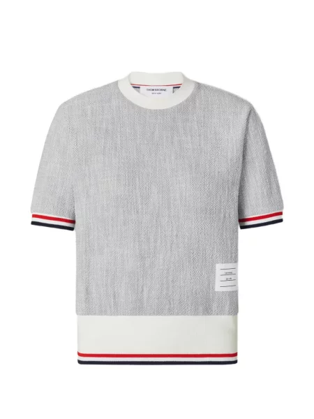 Tricou Thom Browne cu dungi din tweed gri