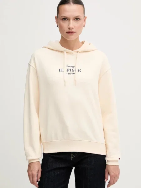 Суичър с качулка Tommy Hilfiger с качулка с апликация бежово
