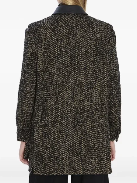 Geanta de piele Max Mara cu model herringbone maro