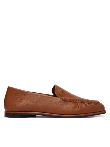 Pantofi loafer Tommy Hilfiger din piele cu volane maro