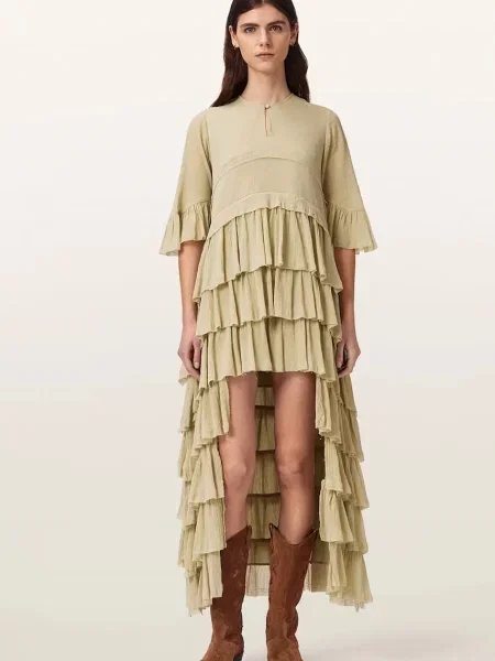 AllSaints rochie asimetrică din vâscoză CAVARLY verde