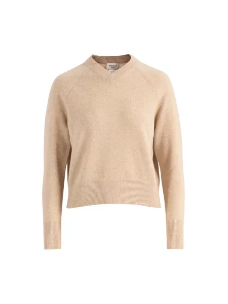 Sweter Weekend Max Mara z kaszmiru z dekoltem w serek beżowy