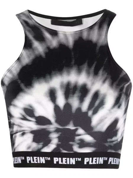 Tie dye top Philipp Plein z nadrukiem o krotszym kroju czarny