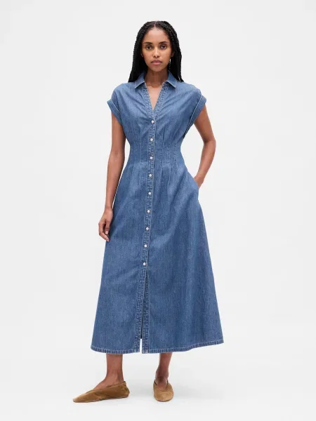 Rochie din denim Gap până la genunchi de costum albastru