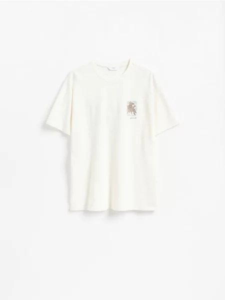 Reserved Tricou cu croială lejeră cu imprimeu crem