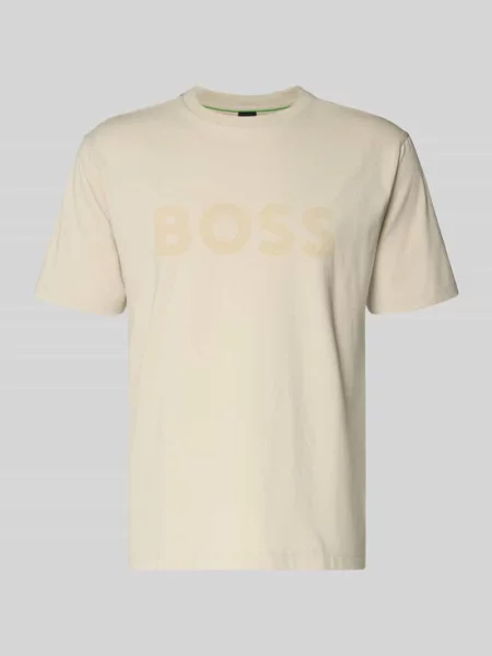 T-shirt o kroju regular fit z mieszanki bawełny model ‘ICONIC’ Boss Green beżowa