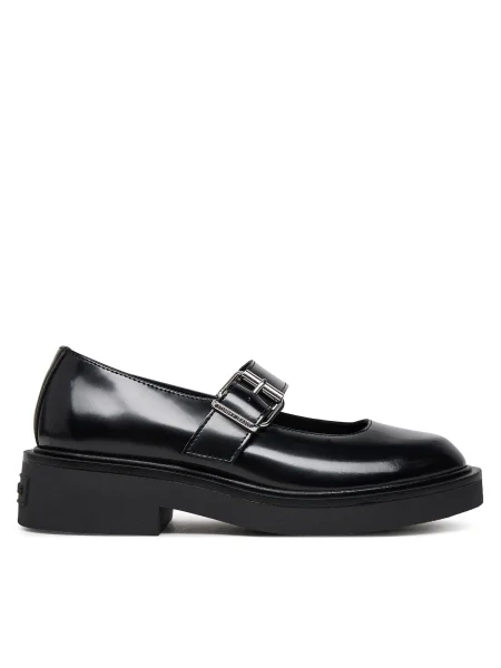 Tommy Jeans pantofi de piele TJW MARY JANE SHOE femei cu plat negru
