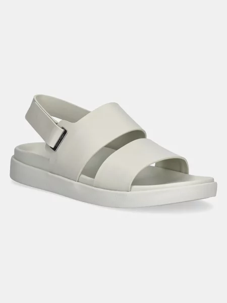 Кожени сандали Calvin Klein FLAT ADJ SANDAL EYELET сиво бежово