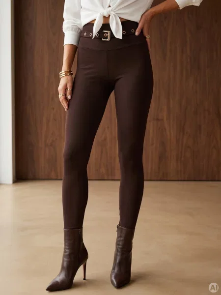 Dopasowane legginsy prążkowane Dstreet brązowe