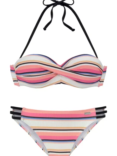 VENICE BEACH Costum de baie două piese crem / albastru / portocaliu / corai negru