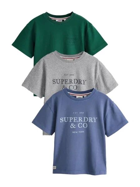 Superdry & Co Tricou albastru verde închis gri
