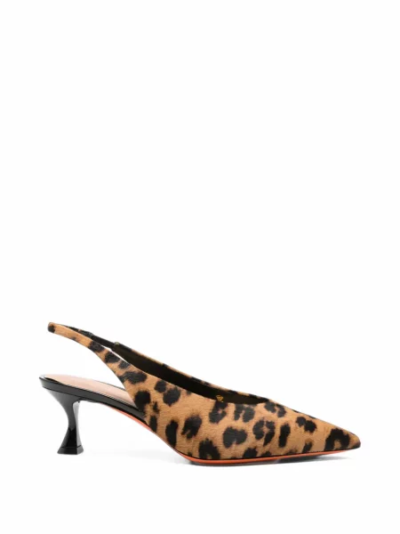 Pantofi cu toc Santoni cu imagine cu model leopard slingback maro