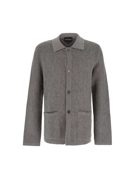 Kardigan Emporio Armani wełniany z dekoltem w serek szary