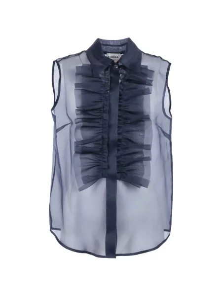 Cămașă P.a.r.o.s.h. de mătase cu volane albastru