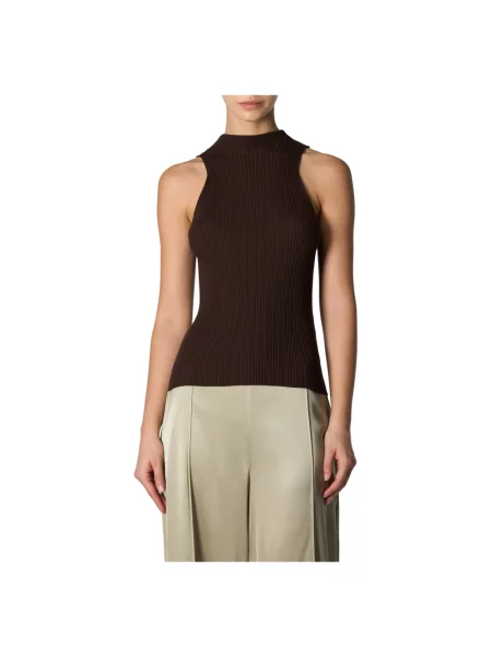 Top Roberto Collina prążkowany brązowy