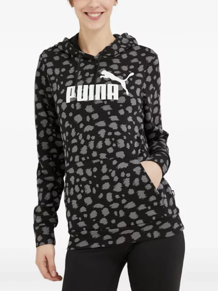 Hanorac cu glugă Puma cu imagine cu model leopard negru