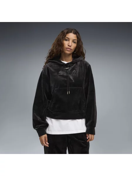PUMA welurowa bluza z kapturem Essentials Elevated Standard Odzież S czarny